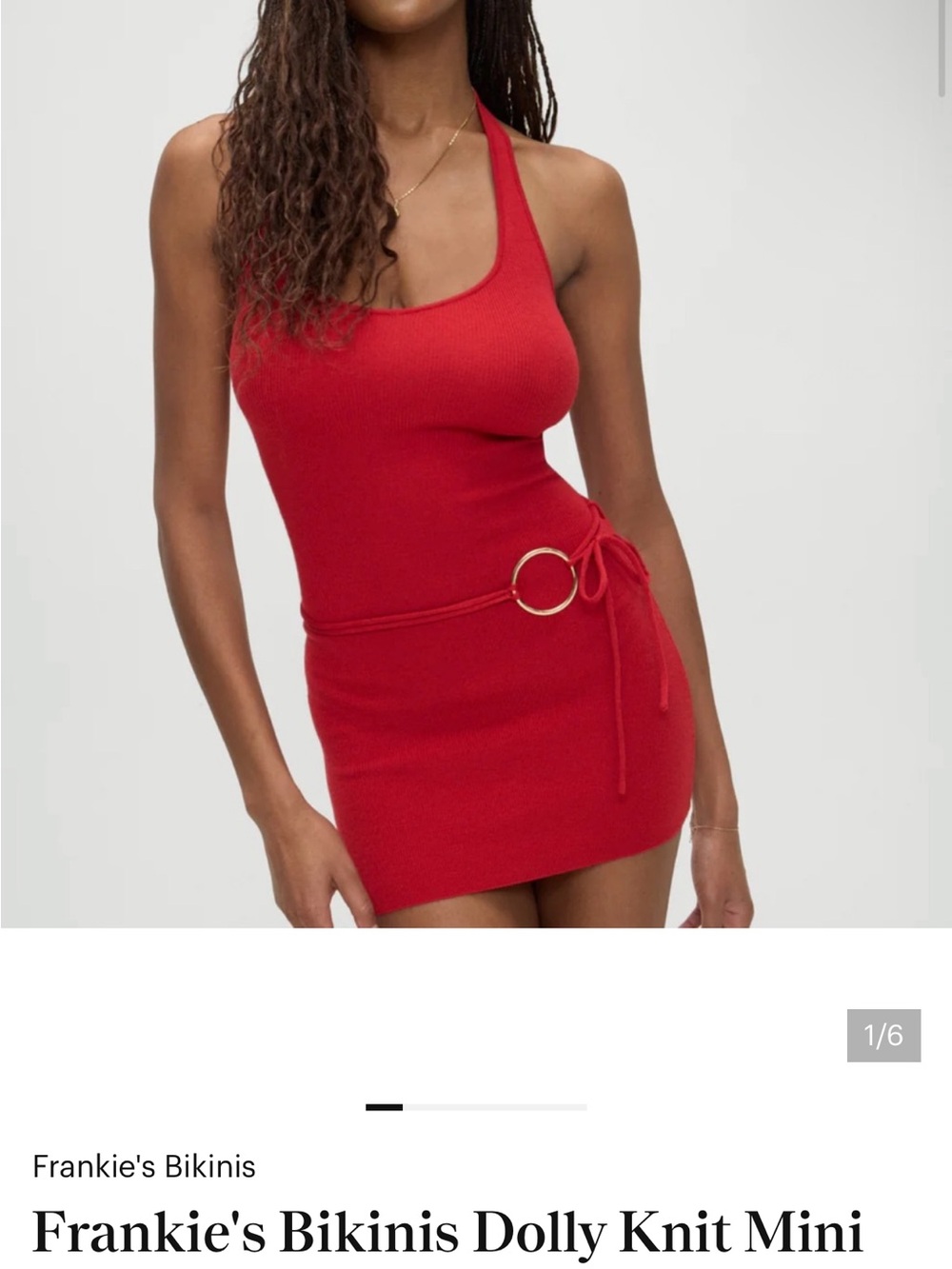 Frankie's Bikinis Scarlet Knit Halter Mini Dress with Ring Tie
